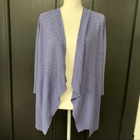 EILEEN Fisher purple linen/cotton slub stitch boxy open drape cardigan - Picture 2 of 7